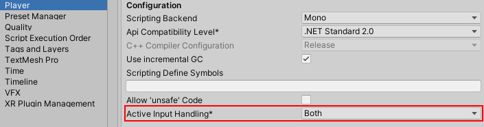 player settings enable active input handling