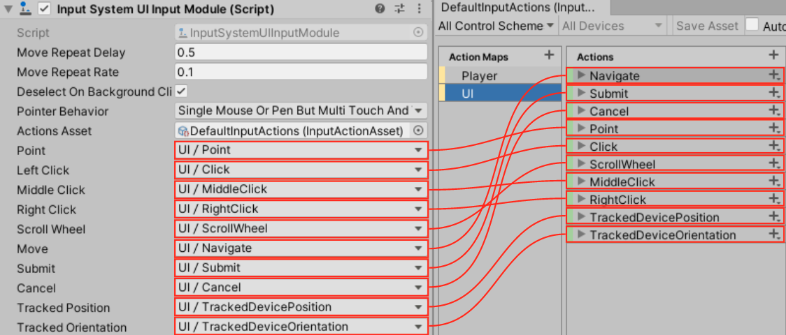 how ui events map to action asset